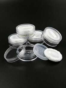 1 pieza Estuche blanco transparente para polvo suelto, caja de polvo con borla de felpa y contenedor de crema - transparente - Ver 1