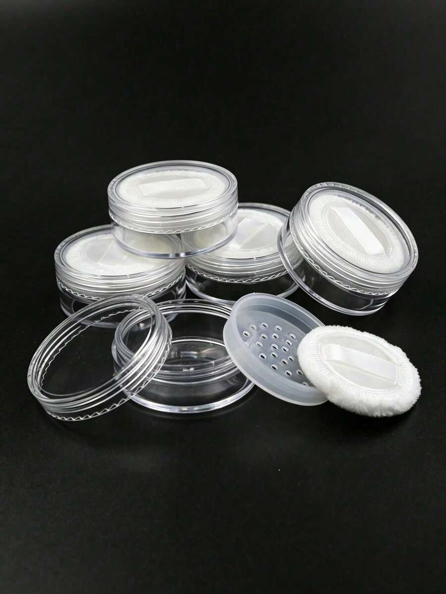 1 pieza Estuche blanco transparente para polvo suelto, caja de polvo con borla de felpa y contenedor de crema - transparente - Ver 1