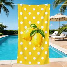 1pc Yellow With White Polka Dot Lemon Microfiber Beach Towel, Soft Absorbent Lightweight Towel, Suitable For Adults And Teens, Perfect For Beach, Travel And Swimming Beach Blanket - Multicolor - View 8