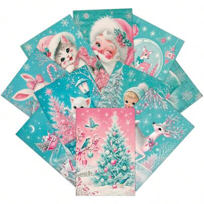 20 Vintage Christmas Postcards, Snowman, Reindeer, Santa Claus And Animal Pattern Holiday Decoration Cards, Suitable For Scrapbooking And Handmade Crafts, Christmas Party Decor, Christmas Wall Art Decoration Painting, Christmas Gift