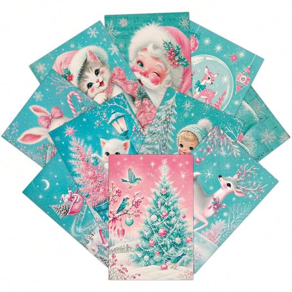 20pcs Vintage Christmas Postcards, Holiday Decorative Cards With Snowman, Reindeer, Santa & Animal Designs For Scrapbooking & Crafting, Xmas Party Decoration, Christmas Wall Art Prints For Home Decor, Xmas Gifts