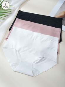 3pcs Women's High Waist Seamless Double Layer Patchwork Cross Strap Panties Full Coverage Soft - Multicolor - View 13