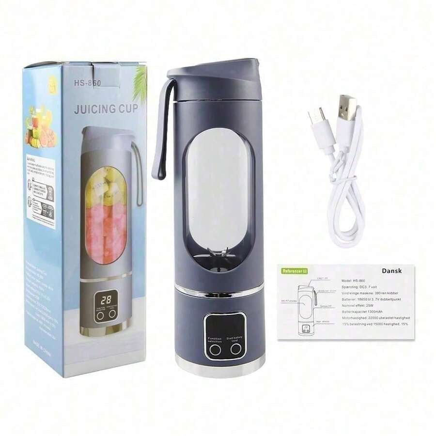 Tragbarer USB-Ladebetriebener Mixer Und Hand-Entsafter, Leicht Zu Reinigen, Ideal Für Smoothies, Milchshakes Und Frische Fruchtgetränke, Mit Digitalanzeige, Perfekt Für Zu Hause, Im Büro Und Auf Reisen - Violett - Übersicht 1