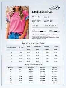 Acelitt Camiseta de manga corta de cuello redondo de unicolor de verano con diseño de cuello de estampado de leopardo en patchwork, color rosa, informal - Rosa - Ver 4