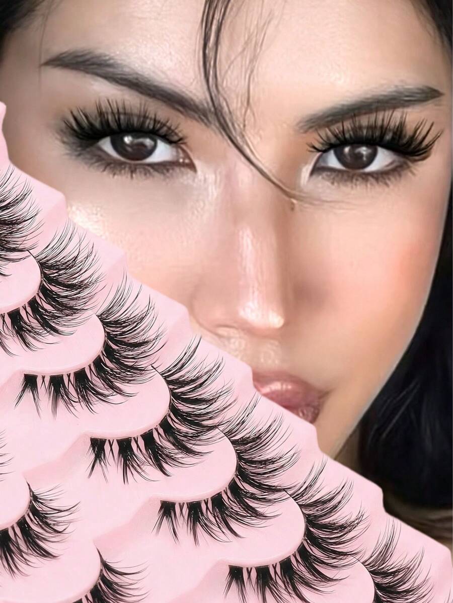 7 Pairs Wispy Fox Eye False Eyelashes, Natural Fluffy Winged Cat Eye Strip Lashes, Light Thin Band Elongated Outer Corner Mink Fake Lashes, Reusable Daily Makeup Eyelashes For Women - View 1