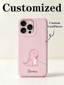 1pc Personalized Customized Name Valentine's Day Dinosaur Pattern Shockproof Black Full Coverage Lens Phone Case, Compatible With IPhone 11/12/13/14/15/16/16pro/16plus/17/17air/17pro/17promax 25/S25ultra/S25plus/A16/S26/S26ultra/S25plus/A27#5g, Compatible With Motorola G85/11/11pro/11proXL And Other Models, Suitable As A Gift For Friends - Multicolor - View 2