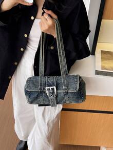 Vintage Denim Fashionable Women's Underarm Bag, Lightweight Comfortable Handbag, Daily Shopping Dating Casual Commute Shoulder Bag - Multicolor - View 8