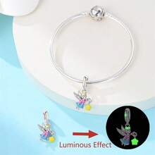 1pc S925 Sterling Silver Glow-In-The-Dark Beaded Pendant, Angel, Wizard, Star, Light Bulb, Colorful Light Multiple Styles, Glow-In-The-Dark Enamel With Rhinestone Details, Comes With Gift Box, Suitable For Bracelet Necklace DIY, Romantic Personalized Commemorative Accessory That Glows At Night - Multicolor - View 11