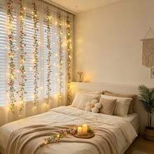 1PC 2M/6.56Ft 20LEDS New Simulation Hanging Plant, Pink Roland Eucalyptus Leaf Vine Light String, Fairy String Light. Suitable For Wedding Party Decoration, Christmas, Table Decoration, Holiday Gifts, Battery Box Power Supply (Battery Not Included) - Pink - View 10