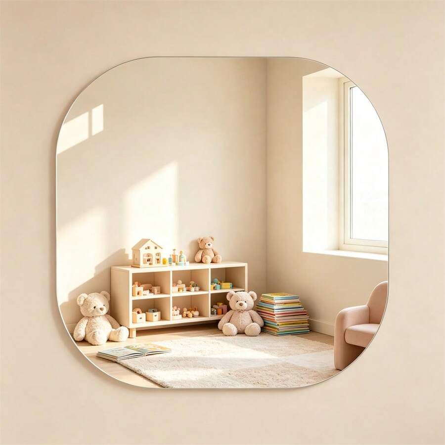 1pc30cm Frameless Self-Adhesive Acrylic Mirror Wall Sticker, Vertical Round Wall-Mounted Mirror, Kids Room Decorative Mirror, Home Decoration Supplies - Silver - View 1