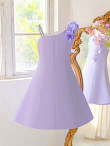 Vestido de noche elegante de un solo hombro con estampado floral para niñas preadolescentes, para dama de honor, fiesta de boda, baile, cumpleaños, graduación, concurso de belleza, actuación y ceremonia de graduación, vestido de princesa para niña - Púrpura malva - Ver 7