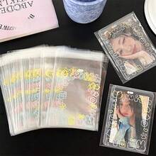 50pcs With You Decorative Photo Card Sleeves, Transparent Plastic Photo Card Holders, Cute Cartoon Border Card Protection Bags, Suitable For Lomo Cards, Idol Collectibles Storage, DIY Decoration Supplies - Multicolor - View 3