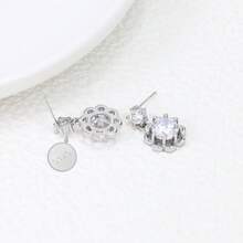BRLINEY Pendientes de flor de plata de ley 925, pendientes colgantes de flor de circonita cúbica brillante, elegantes pendientes de novia para boda, regalo de uso diario para mujeres - Plateado - Ver 5