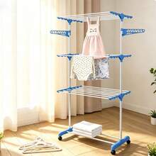 Multifunctional Foldable Floor Clothes Drying Rack - Blau - Übersicht 8