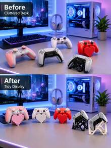 Game Controller Stand Desktop Controller Storage Rack Cute Pixel Heart Handle Display Stand Game Controller Holder Gaming Desktop Accessories Gaming Room Decor Kawaii Gaming Setup Gift For Boyfriend/Girlfriend Gamer Christmas Or Halloween Perfect Gift - View 1