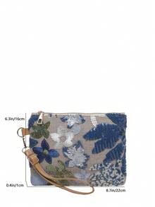 1pc Multi-Color Sequin Patchwork Embroidered Women's Clutch Envelope Bag, Minimalist Evening Bag For Date, Party, Daily Shopping, Holiday Gift, Fashion Asymmetrical Floral Patchwork Wrist Bag - Multicolor - View 8