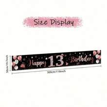 1pc Rimbol Polyester Birthday Banner Set, Black And Rose Gold Color Scheme, Suitable For All-Season Garden Party Decoration, Happy 10th/13th/16th/18th/20th/21st Birthday Sign, Outdoor Photo Backdrop Decoration - 13 Years - View 6