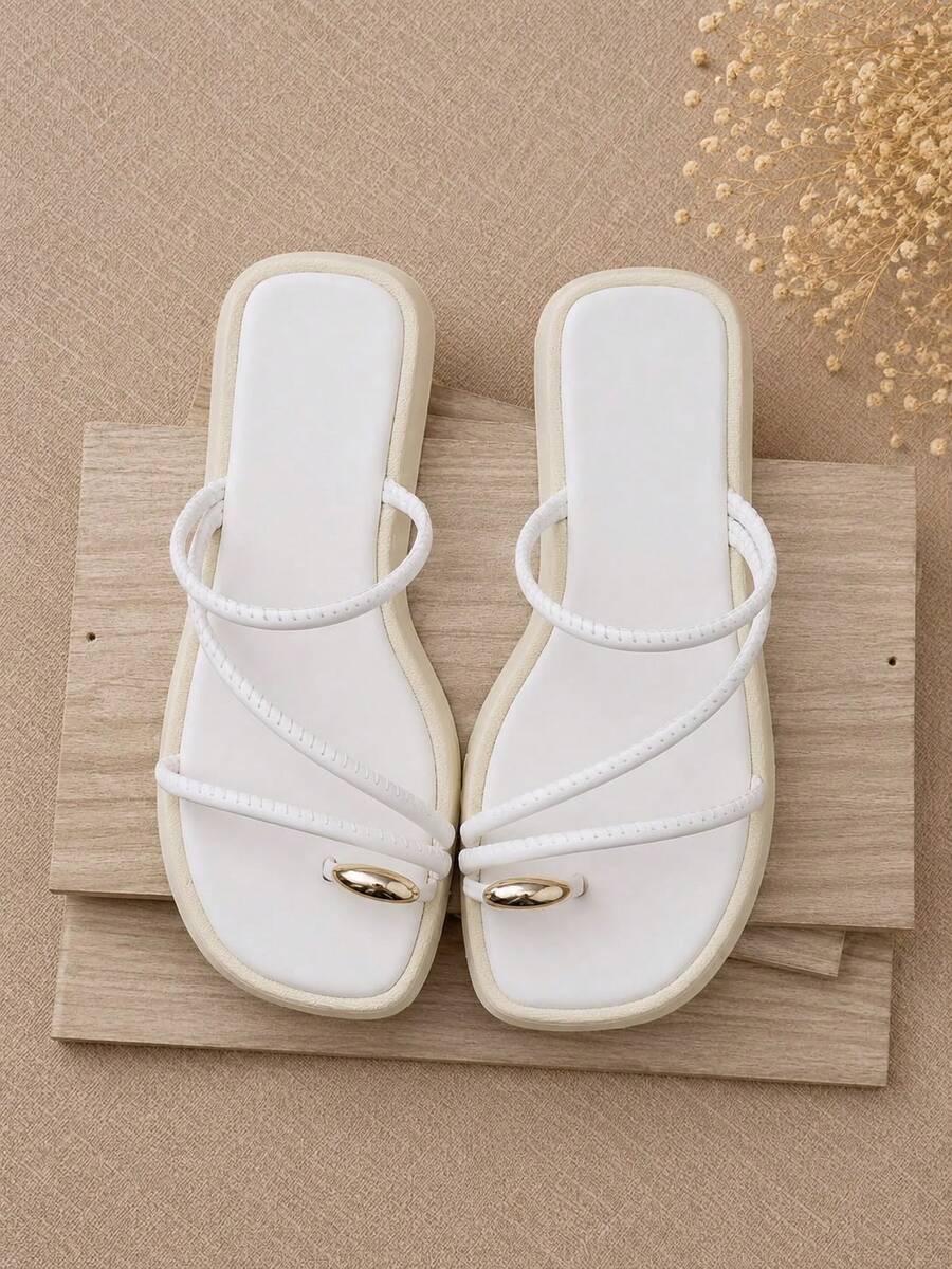 Women's Sandals With Elegant Little Toe Detail College Casual ABS Women's Flat Shoes Outdoor Home Office Summer - 白色 - 查看 1