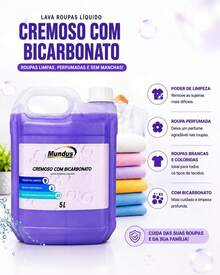 Sabão Líquido com Bicarbonato 5 Litros Mundus para Lavar Roupas Alta Limpeza - Líquido - Visão 5
