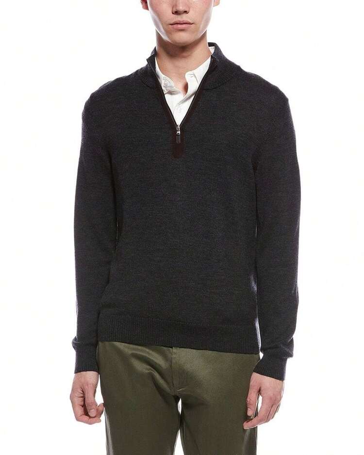 Suéter de cuello alto de lana merina con cremallera de 1/4 trenzada de Bruno Magli - Multicolor - Añade 4