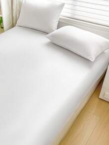 1pc White Solid Color Thick Brushed Microfiber Fitted Sheet Soft Mattress Cover - White - View 9