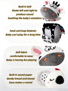 1pc Cute Cartoon Animal Baby Wrist Rattle Toy, Koala Zebra Panda Whale Design, Newborn Baby Animal Wristband Rattle, Black & White Visual Stimulation Baby Grasping Training Rattle Soothing Toy, Suitable As Newborn Baby Gift - Multicolor - View 6