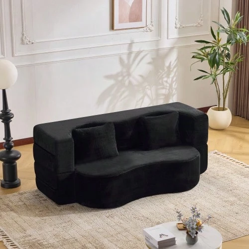 Large 2-In-1 Sofa, Fully Compressed Futon Sleeper Sofa, No-Assembly, Foldable Floor-Standing Sleeper Sofa - Black - View 1