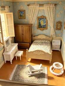 1 Set 16.8cm 1:12 Dollhouse Miniature Vintage Pastoral Bedroom Full Set Combination, Belonging To Bedroom Rest And Storage Dollhouse Furniture; Free Planning Layout With Rich Atmosphere And Interesting Scenery, Suitable For Adult Women's Collection, Creating Integrated Bedroom Real Scene, Bedroom Full Set Interior Decoration, Creative Display Window Theme Exhibition, Desktop Atmosphere Panoramic Art Decoration - Multicolor - View 6