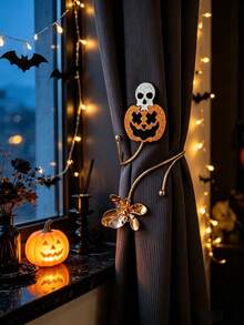 2Pcs Halloween Glitter Curtain Tiebacks, Bat Pumpkin Ghost Alloy Curtain Holdbacks For Holiday Bedroom Party Decor - Halloween Edition - View 5
