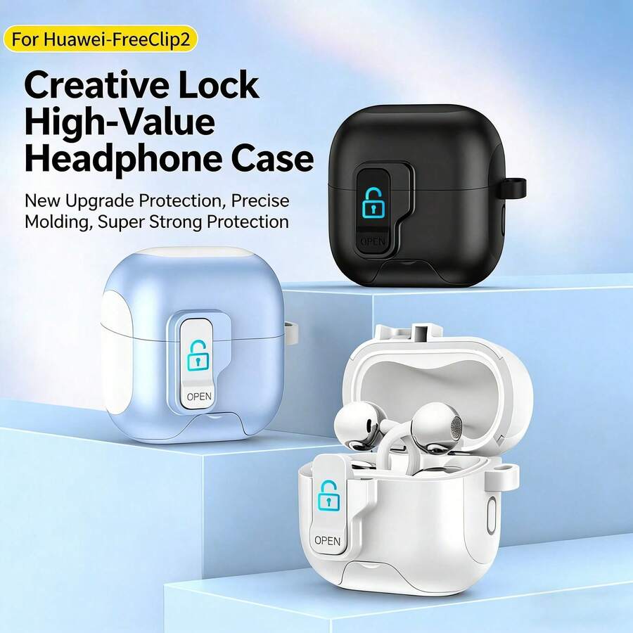 1Pc Protective Case Compatible With Huawei FreeClip2 Wireless Bluetooth Earphones, Anti-Drop Flip Cover With Lock Buckle & Bracket - Multicolor - View 1