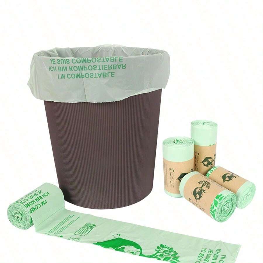 50pcs Corn Starch PLA Compostable Trash Bag Set, Three Sizes Available Flat Garment Bags For Kitchen Household Use, Disposable Bin Liners Suitable For Back To School Dorm Daily Sanitation