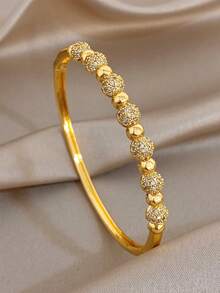 1Pc/Set Luxury Elegant Heart Multi Color Zirconia Bangle Round Gold Bead Bracelet,Dainty Gold Jewelry For Women,Party,Daily,Christmas, Valentine/Y2K - Multicolor - View 10