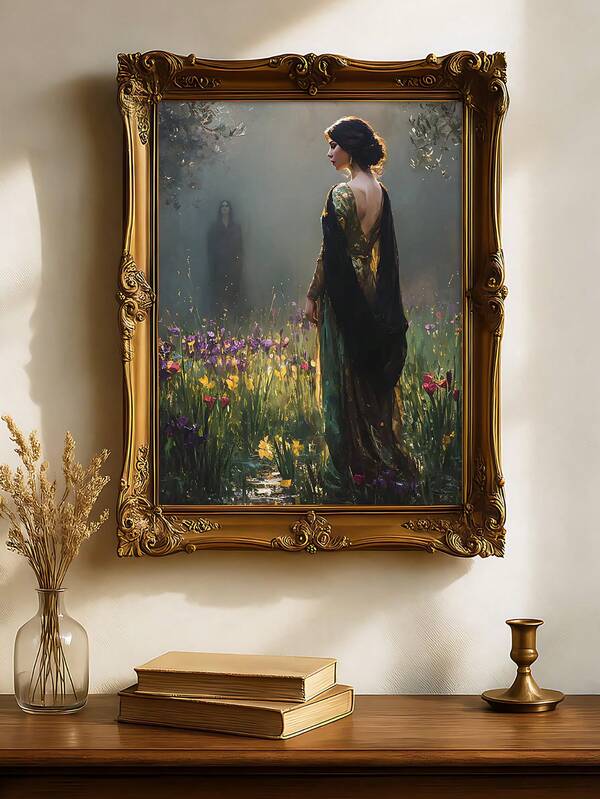 1pc Persephone And Hades Painting, Greek Myth Rebirth Poster, The Haunting On The Moors, Wuthering Heights Print, Gothic Romantic Art, Bedroom Decor,LivingRoom Decor,Wall Arts,Wall Decor,Home Decor,Room Decor, Canvas Wall Art, Posters,Optional Frame