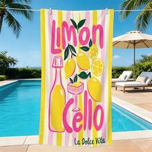 1pc Italian Lemon Limoncello Microfiber Beach Towel, Soft Absorbent Lightweight Towel, Suitable For Adults And Teens, Perfect For Beach, Travel And Swimming Beach Blanket - Multicolor - View 2