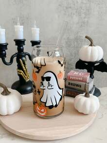 Funny Ghost Transparent Glass Straw Cup, Can-Shaped Iced Cola Straw Cup, Coffee Straw Cup, Milk Tea Beverage Straw Cup - Best Choice For Halloween Gift! - Multicolor - View 9