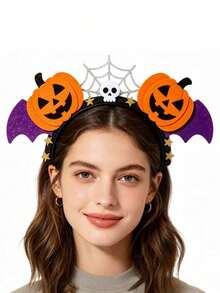 1pc/Set Halloween Witch Pumpkin Glitter Headband, Funny Pumpkin Headpiece, Witch Pumpkin Hair Accessory, Bat Ghost Festival Decoration Party Accessory - Multicolor - View 1