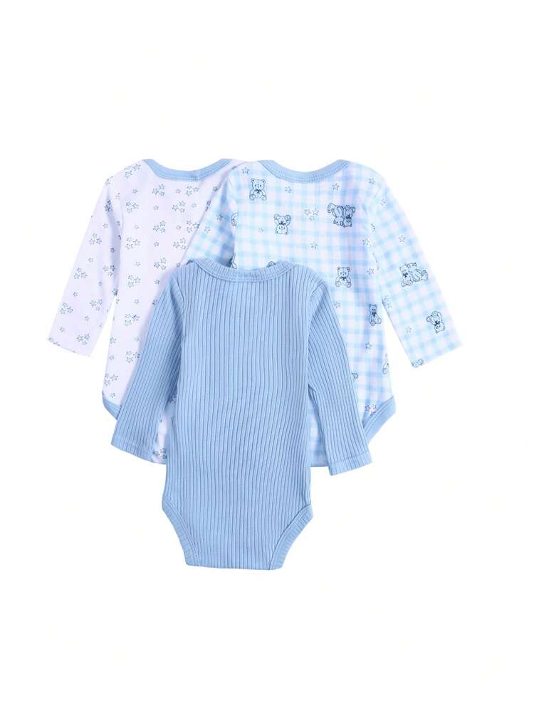 DILAVEL 3件組女嬰春/夏新款連身衣，適合0-9個月嬰兒，刺繡圖案，戶外穿著 - 彩色 - 查看 2