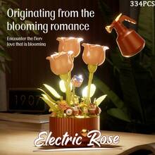 Set Balok Bangunan Mawar Elektrik 334 Buah, Buket Mekar Interaktif dengan Lampu LED, Mainan Rakit DIY Kontrol Elektrik, Lampu Malam Ambient Dekorasi Meja Rumah, Hadiah Sempurna untuk Hari Thanksgiving, Hari Ibu, Ulang Tahun, dan Hari Libur - MultiWarna - View 4