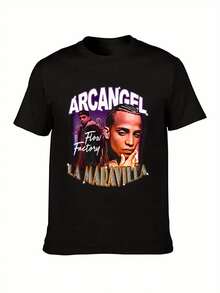 Camiseta Gráfica Vintage Arcangel - Camiseta Negra de Reggaeton Hip Hop Rapper con Estampado de La Maravilla & Flow Factory, Camiseta Casual de Manga Corta para Hombre, Lavable a Máquina, Re - Negro - Ver 6
