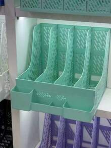 4 Colours4 Grid Multi-Functional Hollow Plastic File Organizer With Pen Storage Slots, Large Capacity A4 Document Magazine Desktop Storage Rack, Macaron Color Desk Paper Holder For Office Student Study Stationery - File Basket - View 10