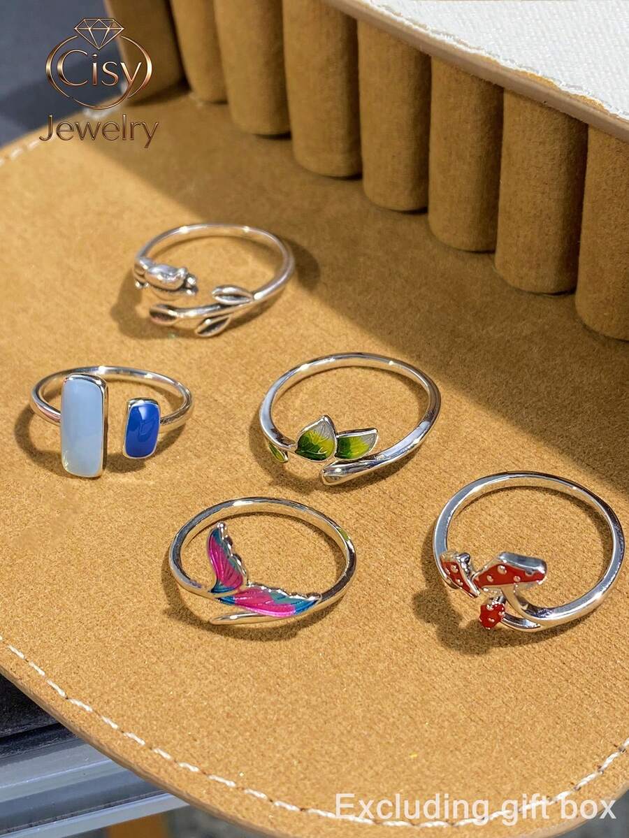 Set Of 5 Cute Rings, Women's Wedding Anniversary Gift (Gift Box Not Included) - 1# - View 1