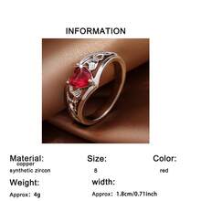 1pc Elegant Romantic Heart-Shaped Cubic Zirconia Ring For Women, Perfect Valentine's Day, Wedding, Anniversary, Birthday Gift - Red - View 4