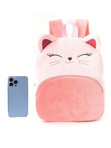 1pc Cute Cartoon Embroidered Cat Plush Large Capacity Backpack, Classic Backpack For Girls, Suitable For Daily Outings, Holiday Gift - Pink - View 3