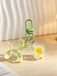 1pc Dopamine Transparent Balloon Dog Pendant, Flower Cartoon Puppy Keychain, Phone Strap, Women's Bag DIY Charm - Multicolor - View 5