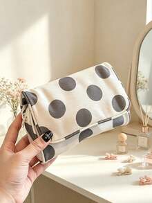Vintage Grey Polka Dot Makeup Bag, Built-In Mirror, Travel Cosmetic Storage Box, Zippered Skincare Organizer Bag, Suitable For Lipstick, Makeup Tools, Daily Use - Multicolor - View 12