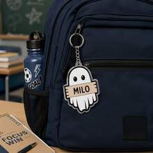 1pc Personalized Ghost Acrylic Keychain, Custom Name Key Ring, Cute Halloween Bag Charm, Spooky Gift For Friends Teacher,Back To School Gift,Halloween - Multicolor - View 5