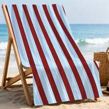 1pc Burgundy & Light Blue Striped Microfiber Beach Towel, Soft Absorbent Lightweight Towel, Suitable For Adults And Teens, Perfect For Beach, Travel And Swimming Beach Blanket - Multicolor - View 4