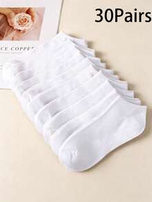 10/30/50 Pairs Men's Solid Color Sweat-Absorbent Casual Low-Cut Boat Socks1/5/15/20Pairs - White - View 9