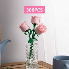 1018pcs DIY Red, Pink, Blue Building Block Roses, Assembled Building Block Flowers, Desktop Decoration Ornaments, Valentine's Day, The Best Gift For Girlfriends (Excluding Vases) - Multicolor - View 9