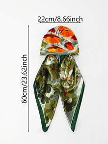 1件裝女款綠色花卉圖案易穿戴頭巾，印花緞面彈性頭巾，方便佩戴 - 綠色花卉 - 查看 6